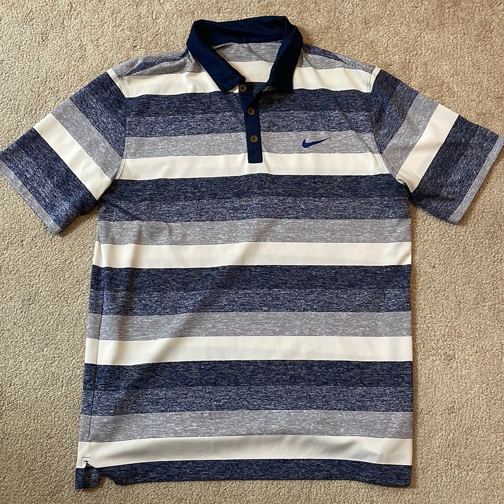 Nike Performance Striped Mens Golf Polo (Navy Blue/White)